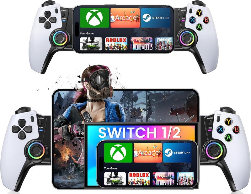 KICKDOT Wireless Phone Controller for iPhone/Android/Switch 1/2/OLED/iPad Mini With Hall Joystick, LED Mobile Gaming Controller for iOS Support Xbox, Steam Link, GeForce Now, Arcade,Roblox,PlayStation 3 Skins - Image 1